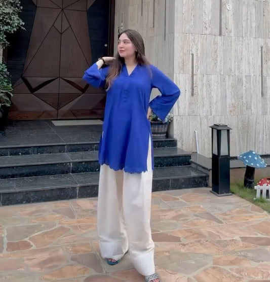 Inara — Embroidered Crepe Kurta with Farsi Salwar | Cobalt Blue