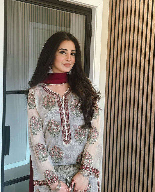 Organza white suit with Duppta