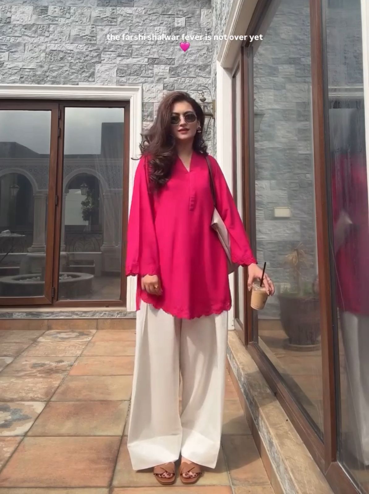 Gulnar — Embroidered Crepe Kurta with Farsi Salwar | Fuchsia Pink