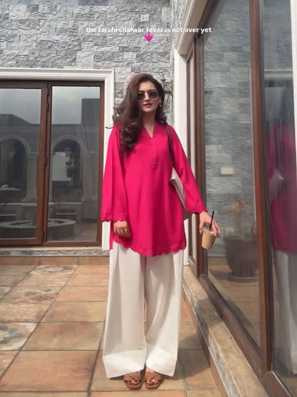 Gulnar — Embroidered Crepe Kurta with Farsi Salwar | Fuchsia Pink