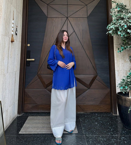 Inara — Embroidered Crepe Kurta with Farsi Salwar | Cobalt Blue