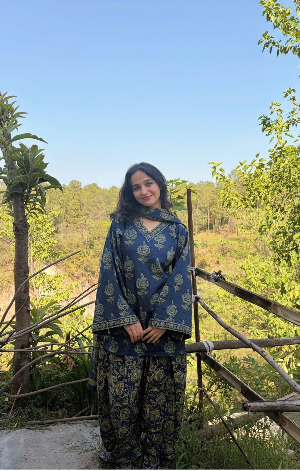 Vasudha — Hand Block Kalamkari Print Cotton Kurta Set with Dupatta | Navy & Gold