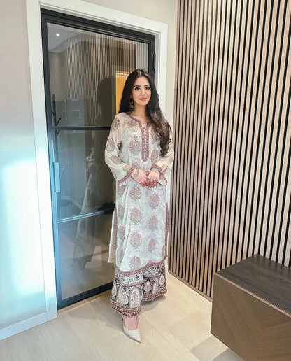 Organza white suit with Duppta