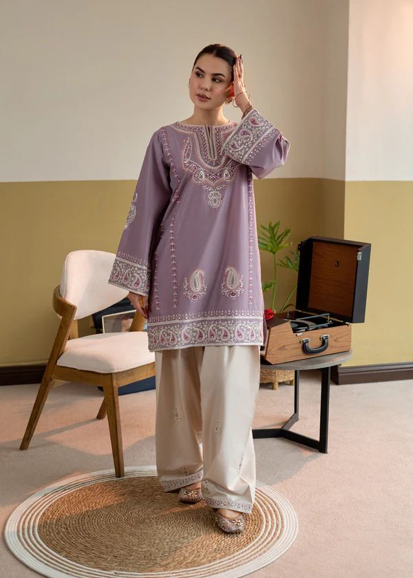 Banafsha — Embroidered Cotton Modal Kurta with Farsi Salwar | Lavender