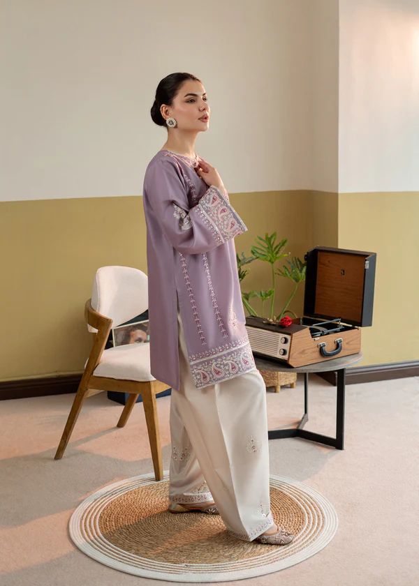 Banafsha — Embroidered Cotton Modal Kurta with Farsi Salwar | Lavender