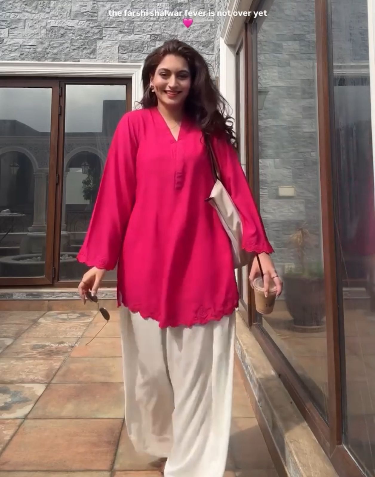 Gulnar — Embroidered Crepe Kurta with Farsi Salwar | Fuchsia Pink
