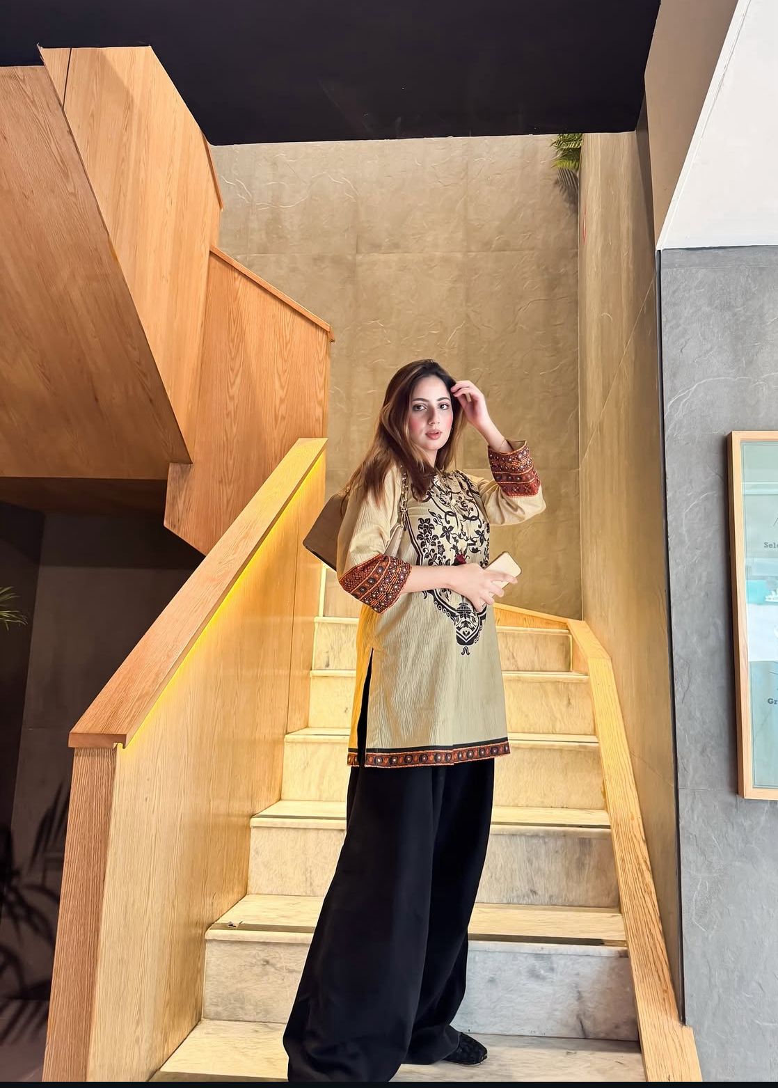 Saanjh — Hand-Embroidered Cotton Kurta with Farsi Salwar | Beige & Black